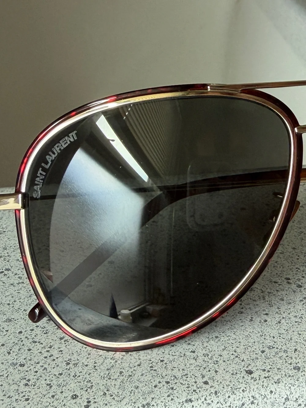 Saint Laurent Tortoiseshell and Gold Aviator Sunglasses